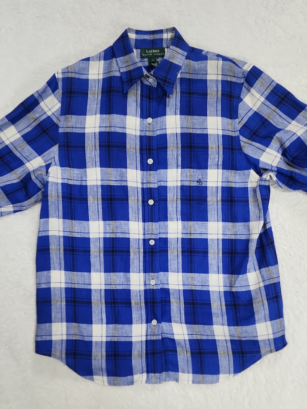 Lauren Ralph Lauren Long Sleeve 100% Linen Plaid Button Down Shirt - Picture 2 of 7